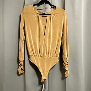 Free People Kaya Keyhole Shimmery Golden Butter Yellow Bodysuit